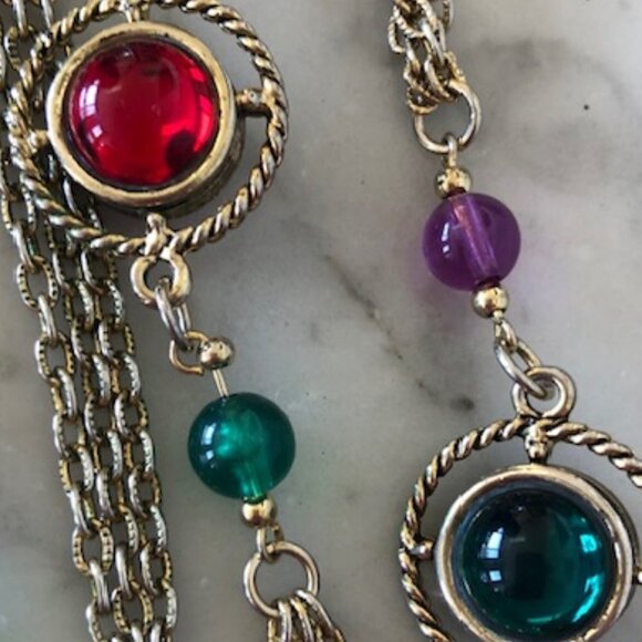 LADY REMINGTON Signed Cabochon Gold Tone Long Necklace 1980's - Picture 5 of 16